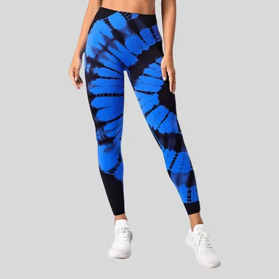 High Waist Hip Lift High Elastic Tie dye Seamless Yoga Pants Blue - Shop at LoveMi