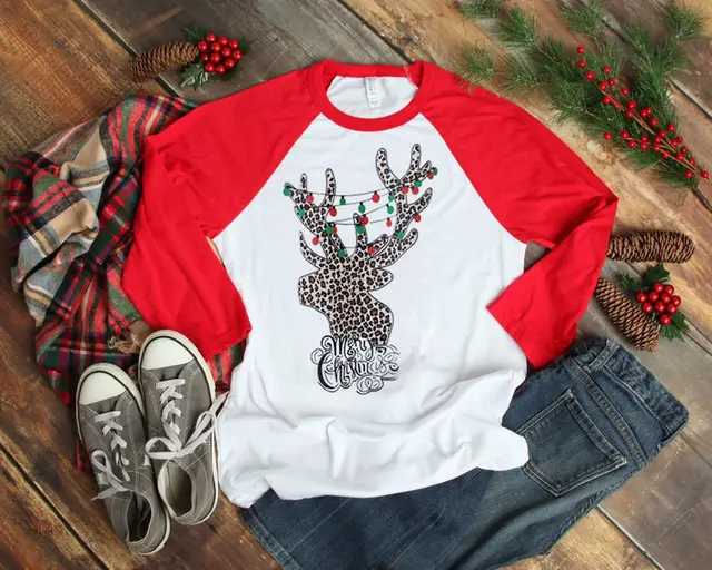 Christmas Clothing Women's Printed Wear T shirt Red Sleeves 0 - Shop at LoveMi