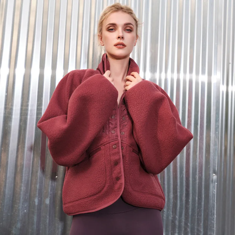 Women's Pink Polar Fleece Sports And Leisure Sweater Jacket Top - Wine Stain Berry