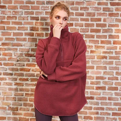Sweater Polar Fleece Women's Home Wear Thickened Cashmere Outer Wear Sports Jacket Wine Stain Berry - Shop at LoveMi