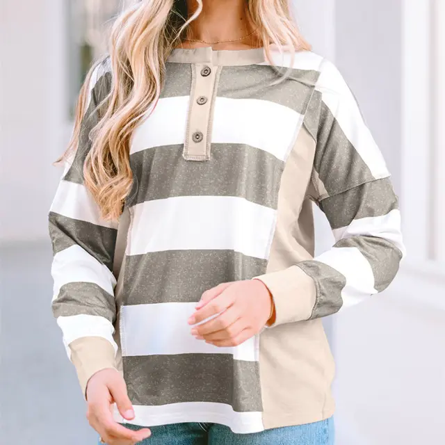 Colored Pullover Loose Casual Striped Printed Long Sleeves Women Color - Shop at LoveMi