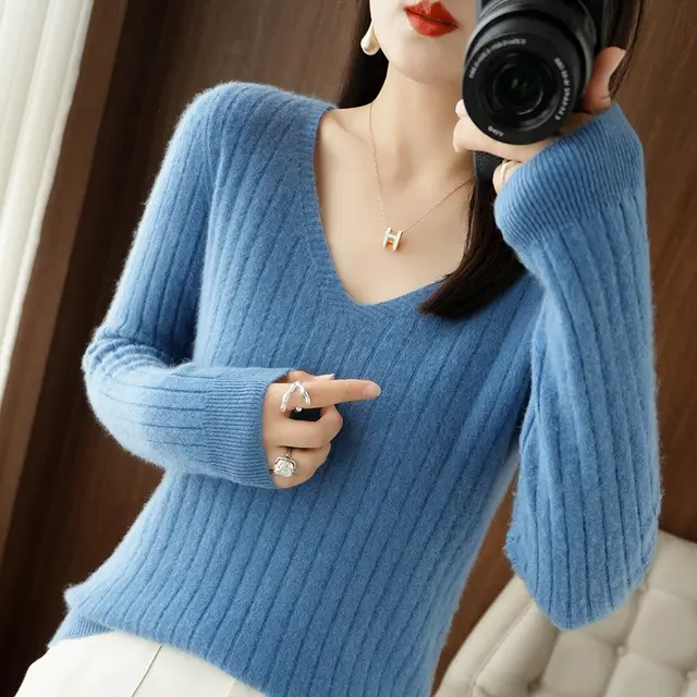 Women's Sweater All matching Pullover Bottoming Shirt Top Haze Blue - Shop at LoveMi