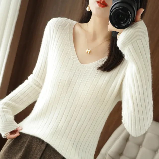 Women's Sweater All matching Pullover Bottoming Shirt Top Ivory White - Shop at LoveMi
