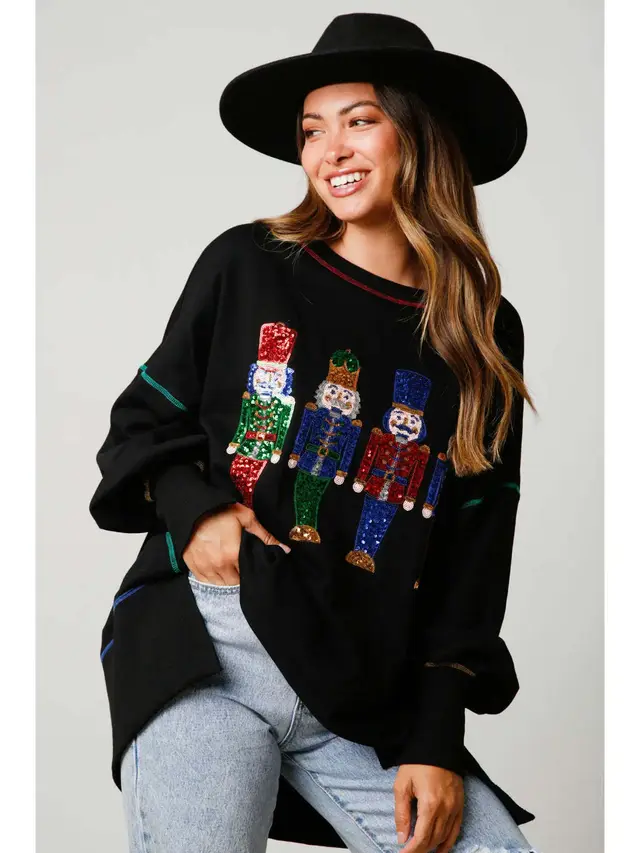Women's Christmas Sequins Padded Top Black - Shop at LoveMi