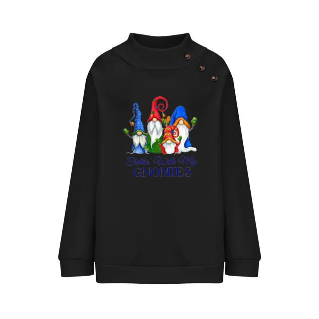 Cartoon Round Neck Christmas Loose Long Sleeve Sweatershirt Women Black - Shop at LoveMi