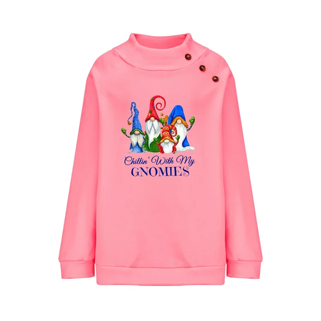 Cartoon Round Neck Christmas Loose Long Sleeve Sweatershirt Women Pink - Shop at LoveMi