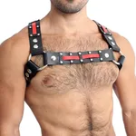 Supply Red Leather Multi-rivet Double Ring Personality Double Shoulder Chest Strap - Black And Red