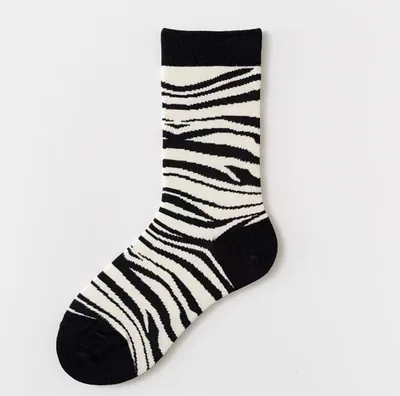 Women's Black And White Cartoon Mid calf Length Loose Socks Zebra Print - Shop at LoveMi