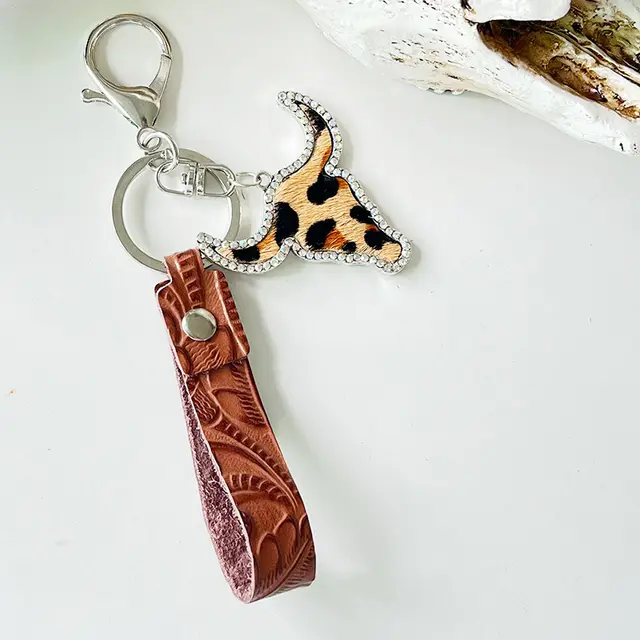 Red Brown Leather Keychain Ethnic Style Style 2 - Shop at LoveMi