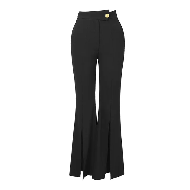 High Waist Black Draping Slit Bootcut Pants Black - Shop at LoveMi