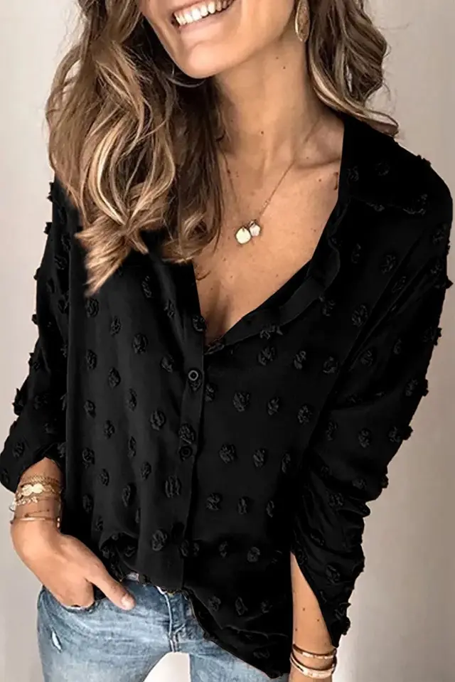 Spring And Summer New Cross border Women's Clothing Fashion Long Sleeve Shirt Black - Shop at LoveMi