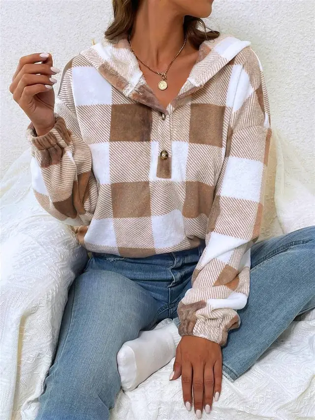 Plush Loose-fitting Casual Pullover Women's Clothing - Khaki