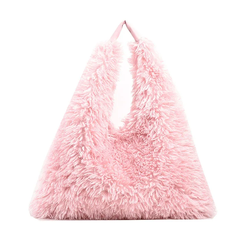 New Autumn And Ainter Plush Handbags Large capacity Shoulder Armpit Bag Cute Fashion Luxury Designer Tote Bags For Women Trend Pink - Shop at LoveMi
