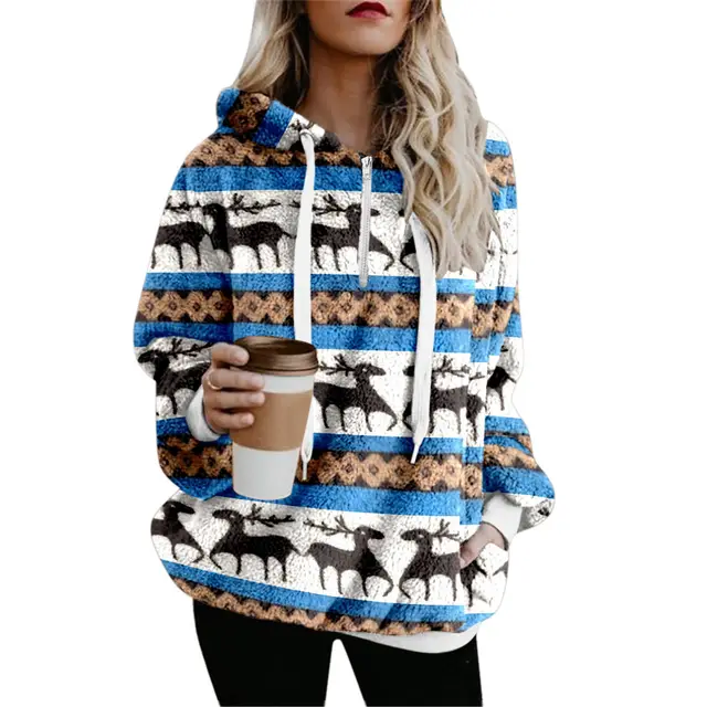 Christmas Printed Sweater For Women Autumn And Winter Blue - Shop at LoveMi