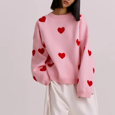 Fashion Love Embroidered Sweater For Women Fqt2060 Pink - Shop at LoveMi