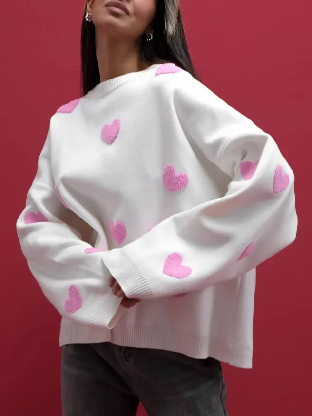 Fashion Love Embroidered Sweater For Women Fqt2060 Rose Red - Shop at LoveMi