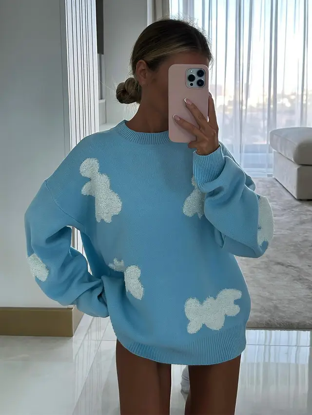 Fashion Love Embroidered Sweater For Women Fqt2103 Blue - Shop at LoveMi