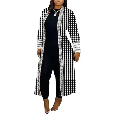 Coat Long Sleeve Stitching Loose Commuter Trench Coat Houndstooth - Shop at LoveMi