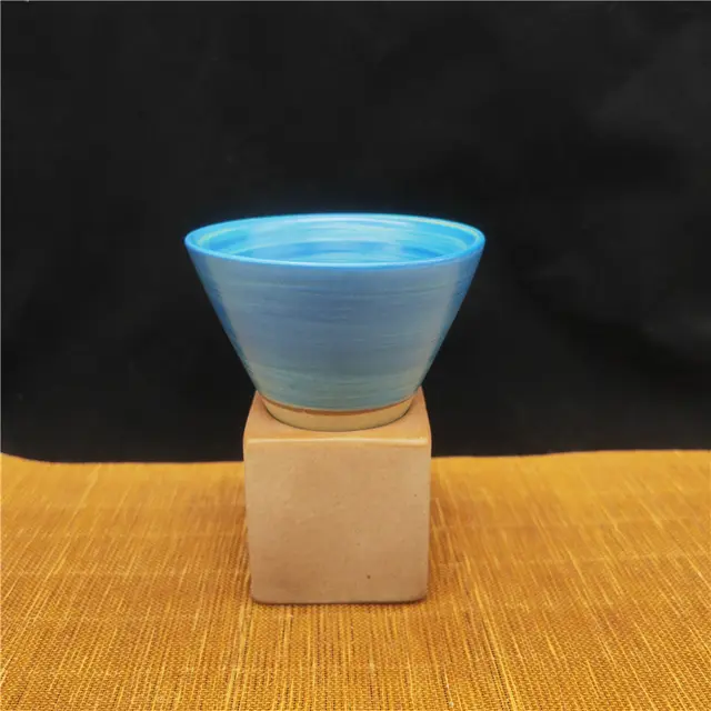 Ceramic Coffee Cup Water Cup Stoneware Ceramic Cup Funnel Shape Vintage Mug Plain Blue 150Ml - Shop at LoveMi