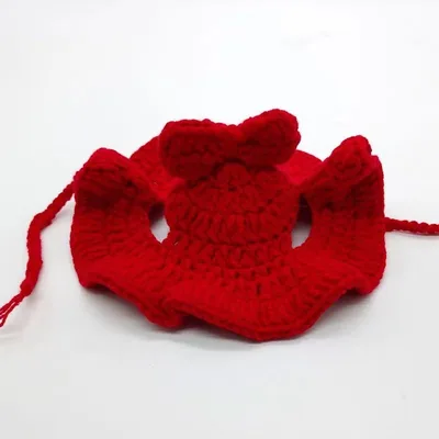 Wool Pet Hood Dogs And Cats Knitted Hat Prop Headdress Red Bow - Shop at LoveMi