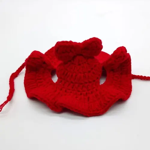 Wool Pet Hood Dogs And Cats Knitted Hat Prop Headdress Red Bow - Shop at LoveMi