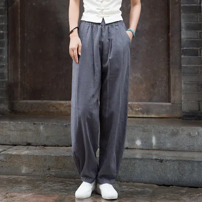 Cotton And Linen Women's Clothing Artistic Stone Washed Loose Bloomers Classic Gray - Shop at LoveMi