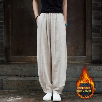 Cotton And Linen Women's Clothing Artistic Stone Washed Loose Bloomers Raw Linen Velvet - Shop at LoveMi