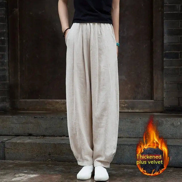 Cotton And Linen Women's Clothing Artistic Stone Washed Loose Bloomers Raw Linen Velvet - Shop at LoveMi