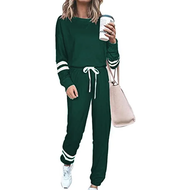Women's Clothing Plus Size Loose fitting Solid Color Long Sleeves Casual Suit Dark Green - Shop at LoveMi