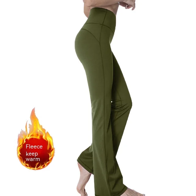 Fleece lined Yoga Bootleg Pants High Waist Hip Lift Outdoor Army Green Fleece Lined - Shop at LoveMi