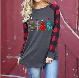 Women's Tops Santa Claus Graphic Print Crew Neck Raglan Long-sleeved T-shirt Women's Sweater - 1 Color