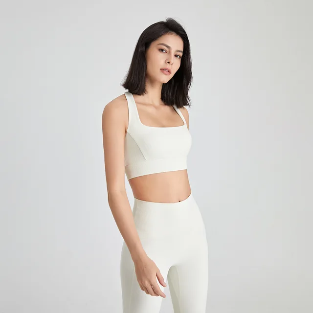 Back U Collar Shockproof Sports Underwear Naked Women Sense Vest Push up Yoga Clothes Bra Cream - Shop at LoveMi