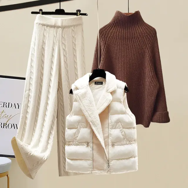 Autumn And Winter Women's Sweater Vest Pants Suit Brown - Shop at LoveMi