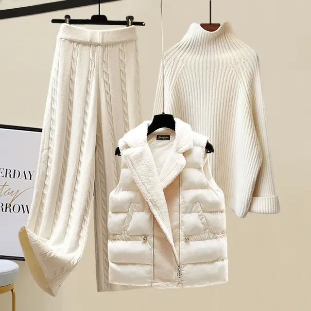 Autumn And Winter Women's Sweater Vest Pants Suit White - Shop at LoveMi