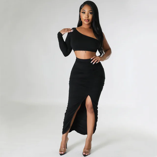 Tight Pleated Irregular Two piece Set Black - Shop at LoveMi