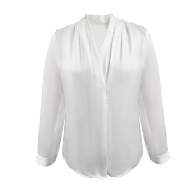 Professional Style White Collar Temperament Shirt Women's Solid Color V neck Shirt Top Pearl White - Shop at LoveMi