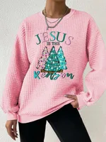 Women's 3D Printed Waffle Crew Neck Sweater - A30H1J2323116