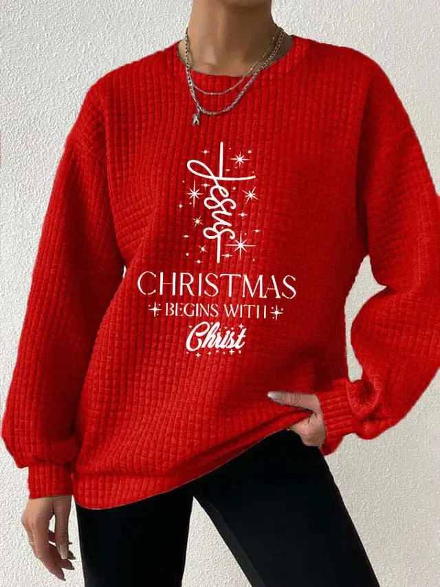 Women's 3D Printed Waffle Crew Neck Sweater A30H1K230411D - Shop at LoveMi