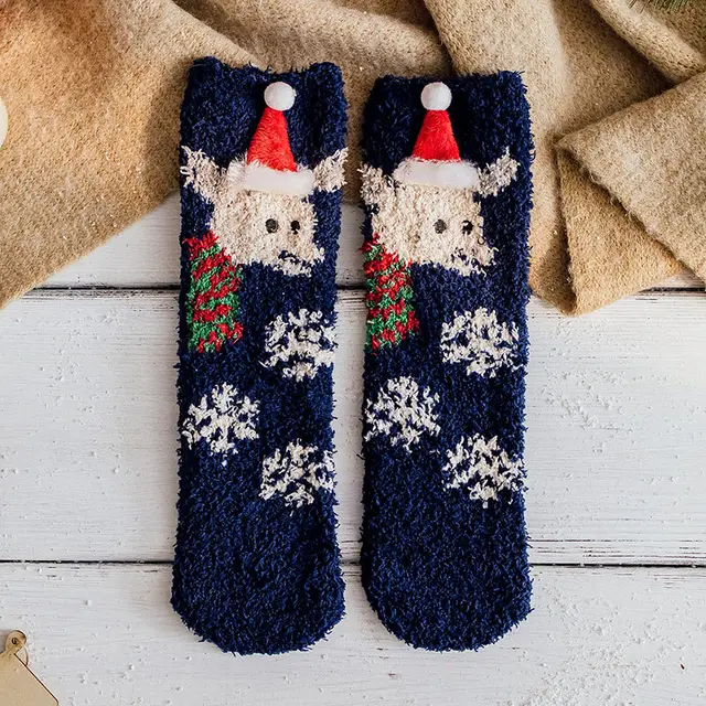 Fashion Floor Non slip Christmas Socks 06 Dark Blue Snowman - Shop at LoveMi