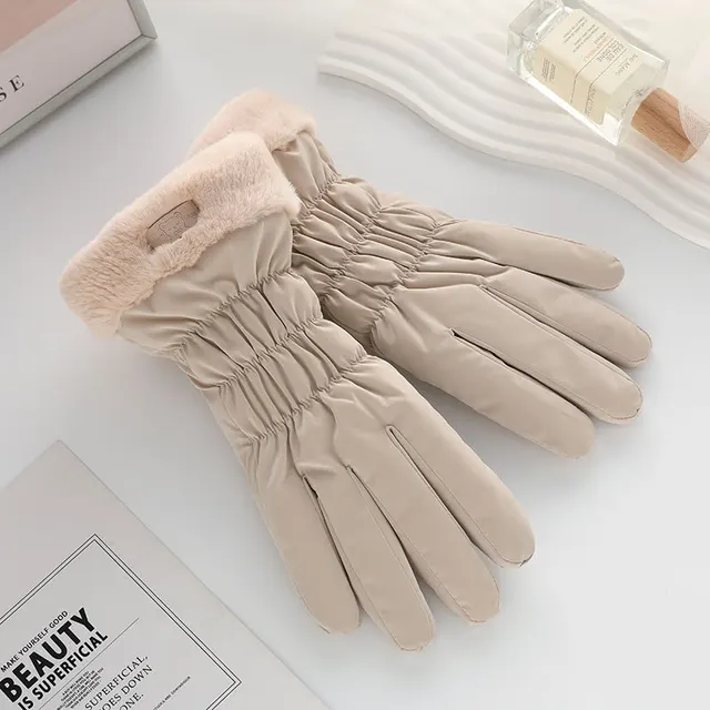 Winter Fleece lined Thickened Touch Screen Gloves Bear Style Khaki - Shop at LoveMi