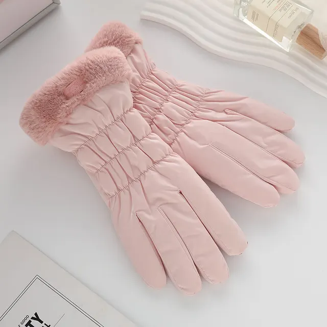 Winter Fleece lined Thickened Touch Screen Gloves Bear Style Pink - Shop at LoveMi