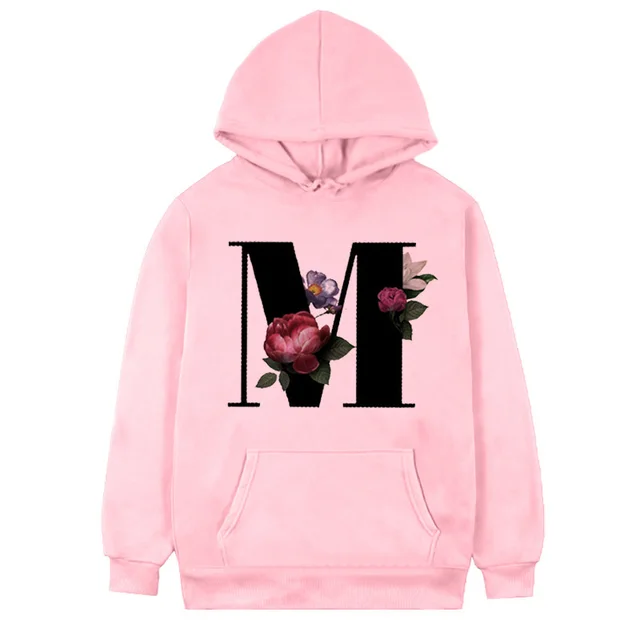 Women's 26 letter Flowers Printed Fleece Hoodie Pink M - Shop at LoveMi
