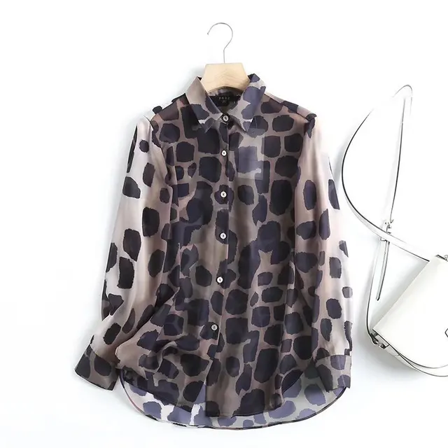 Women's Lapel New Animal Stripe Silk Satin Texture Color Matching Casual Fashion Shirt Long Sleeve 9225 Printed Shirt - Shop at LoveMi