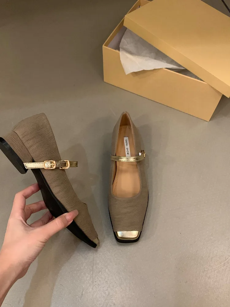 Chunky Heel French Style Classic Style Mary Jane Shoes Women Khaki - Shop at LoveMi