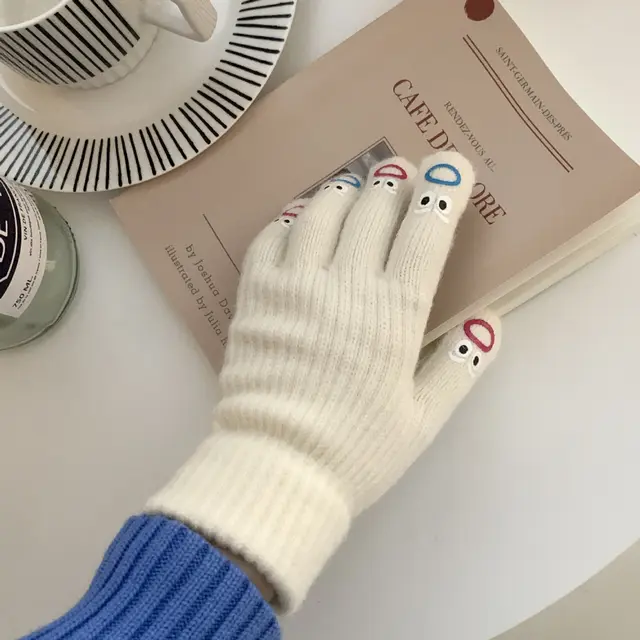 South Korea Facial Expression Bag Gloves For Women Beige - Shop at LoveMi