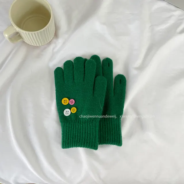 South Korea Facial Expression Bag Gloves For Women Button Gloves Dark Green - Shop at LoveMi
