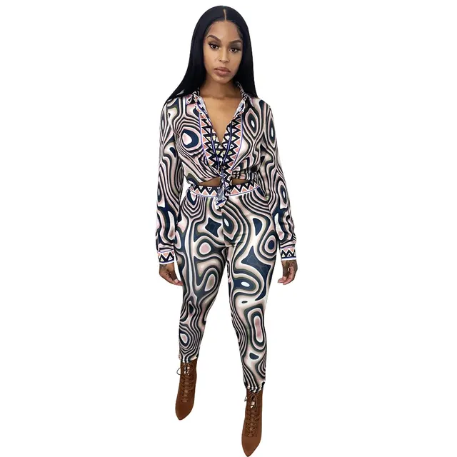 Autumn And Winter New Women's Clothing Fashion Sexy Print Long Sleeve Tight Casual Suit Dark Blue - Shop at LoveMi