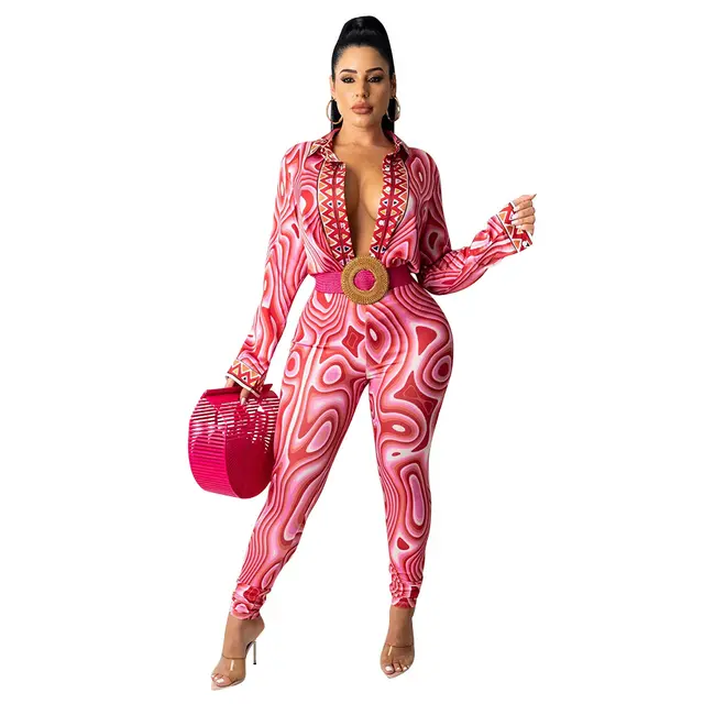 Autumn And Winter New Women's Clothing Fashion Sexy Print Long Sleeve Tight Casual Suit Red - Shop at LoveMi