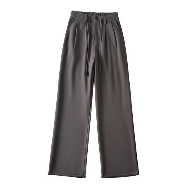 High Waist Drooping Drawstring Mop Slightly Spicy Sweatpants Sports Pants Female Loose Wide leg Pants For Women Dark Grey - Shop at LoveMi