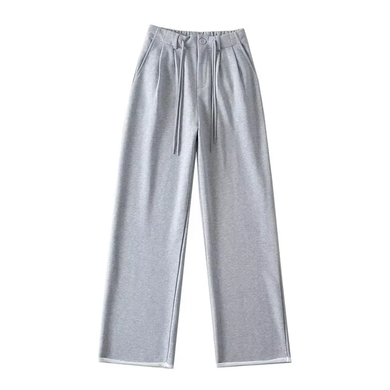 High Waist Drooping Drawstring Mop Slightly Spicy Sweatpants Sports Pants Female Loose Wide leg Pants For Women Light Gray - Shop at LoveMi